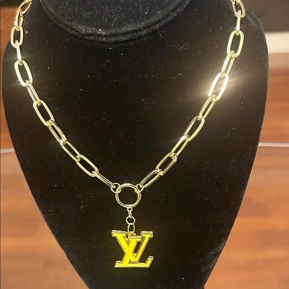 Gold-Tone Chain Necklace with Yellow Pendant - Picture 3 of 3